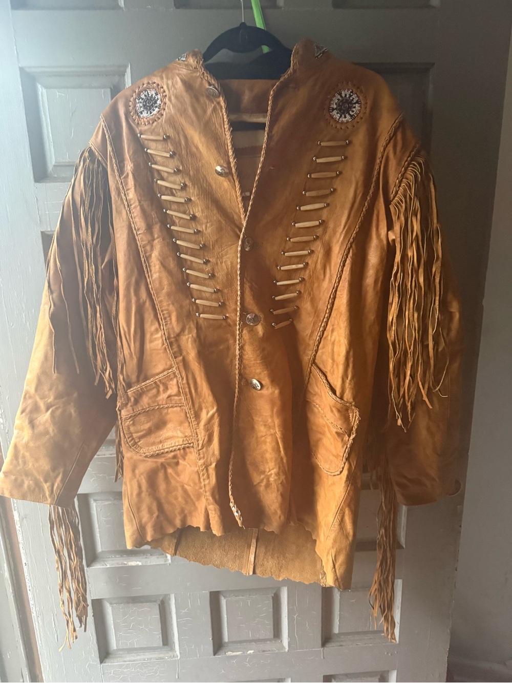 Kobler Leather Western Fringe & Bead Jacket – Men’s Size L